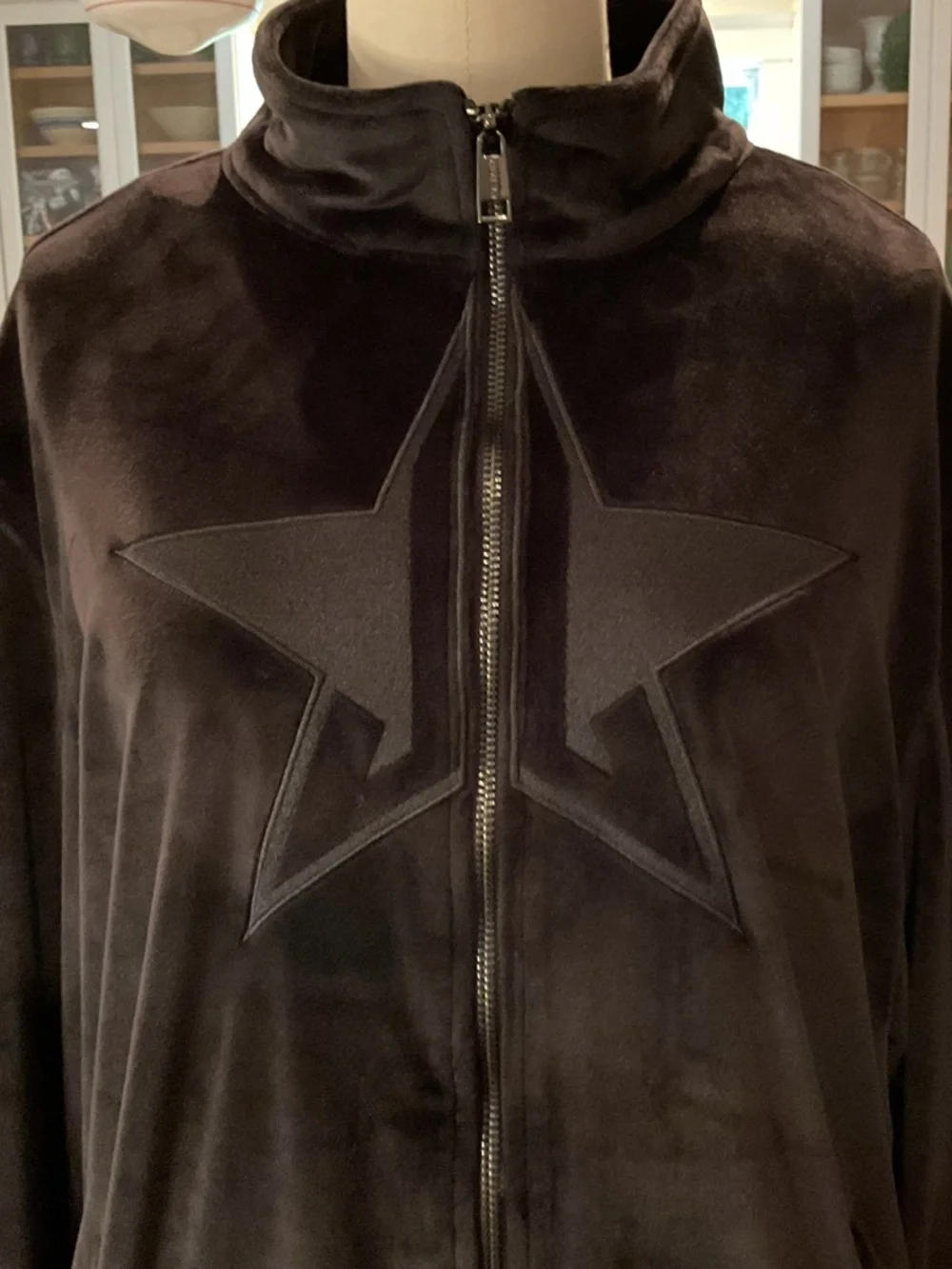 Jeffree Star Black Velour Zip-Up Jacket with Star Detail Large